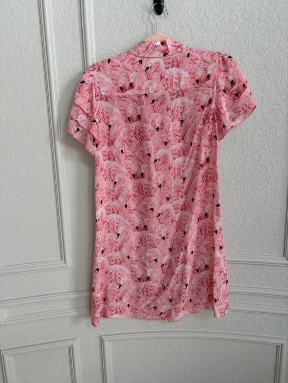 Alice + Olivia Pink Flamingo Print Mini Shirt Dress - Picture 4 of 9
